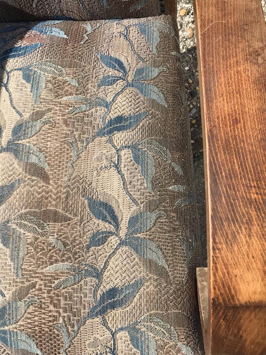 Art Deco armchair set in brown walnut, fabric with a floral pattern, 1930s (Czech Republic)