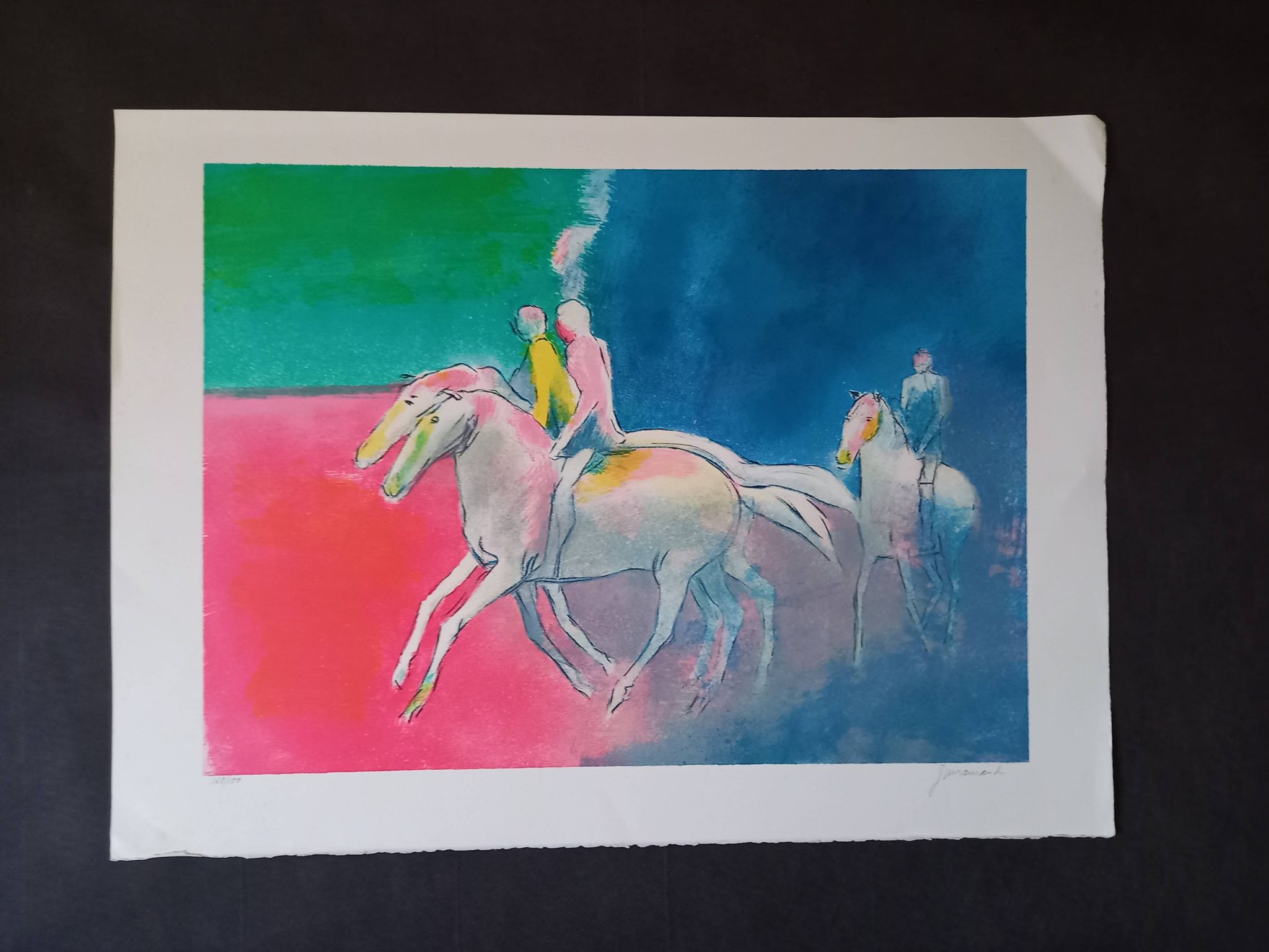 Original lithograph by Paul Guiramand (1926-2007) "Cavaliers".