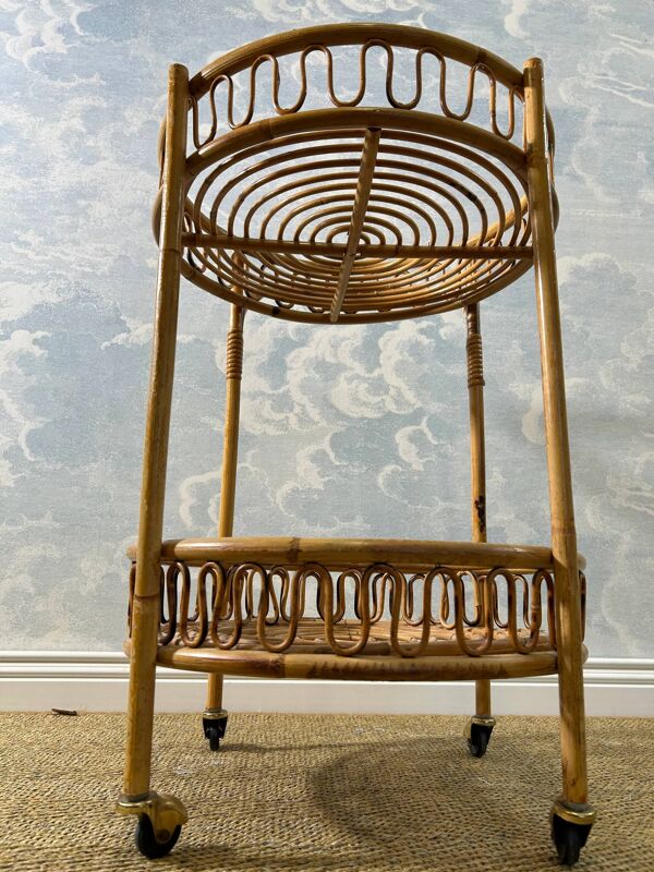 Desserte ronde en bambou dans le style de Franco Albini, années 60