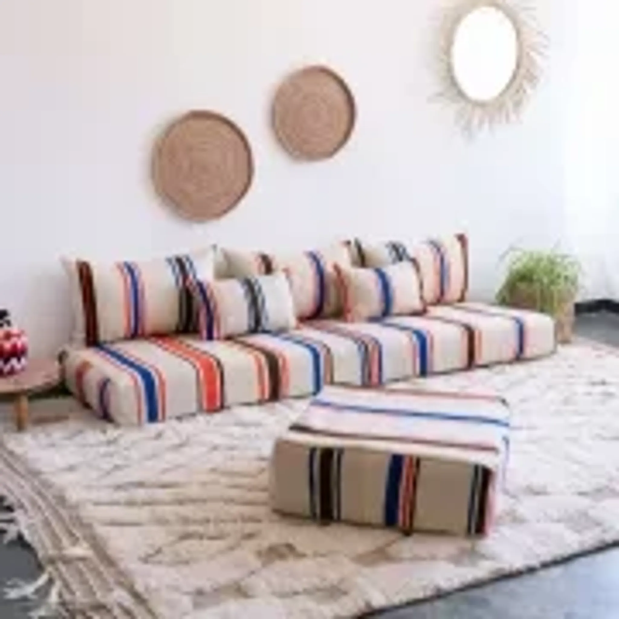 Moroccan sofa – striped sofa with cushions and zip covers