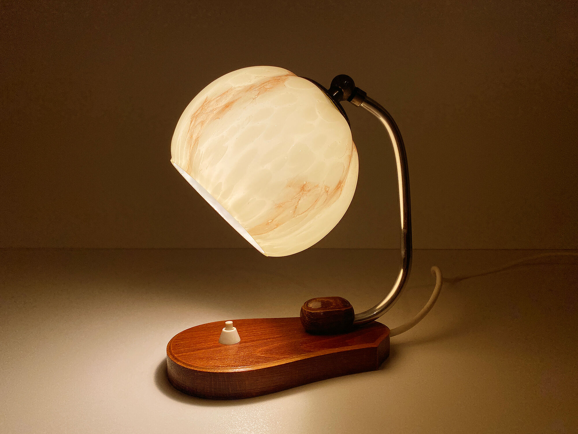table lamp vintage art deco bauhaus, 30s, opaline marbled wood