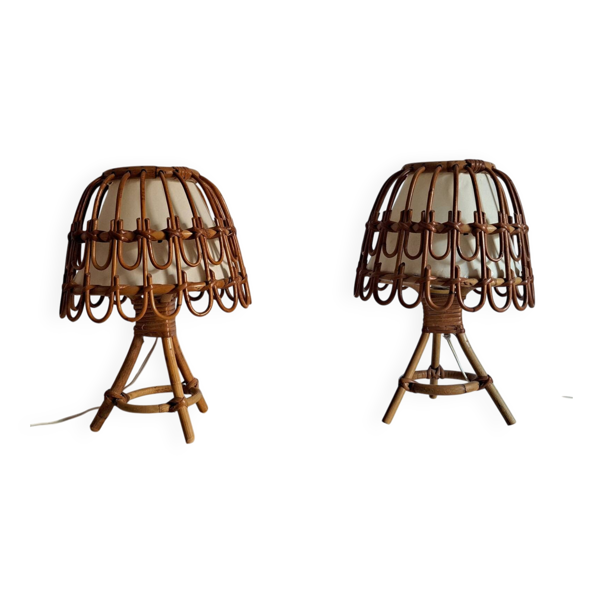 Pair of bamboo bedside lamps
