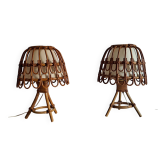 Pair of bamboo bedside lamps