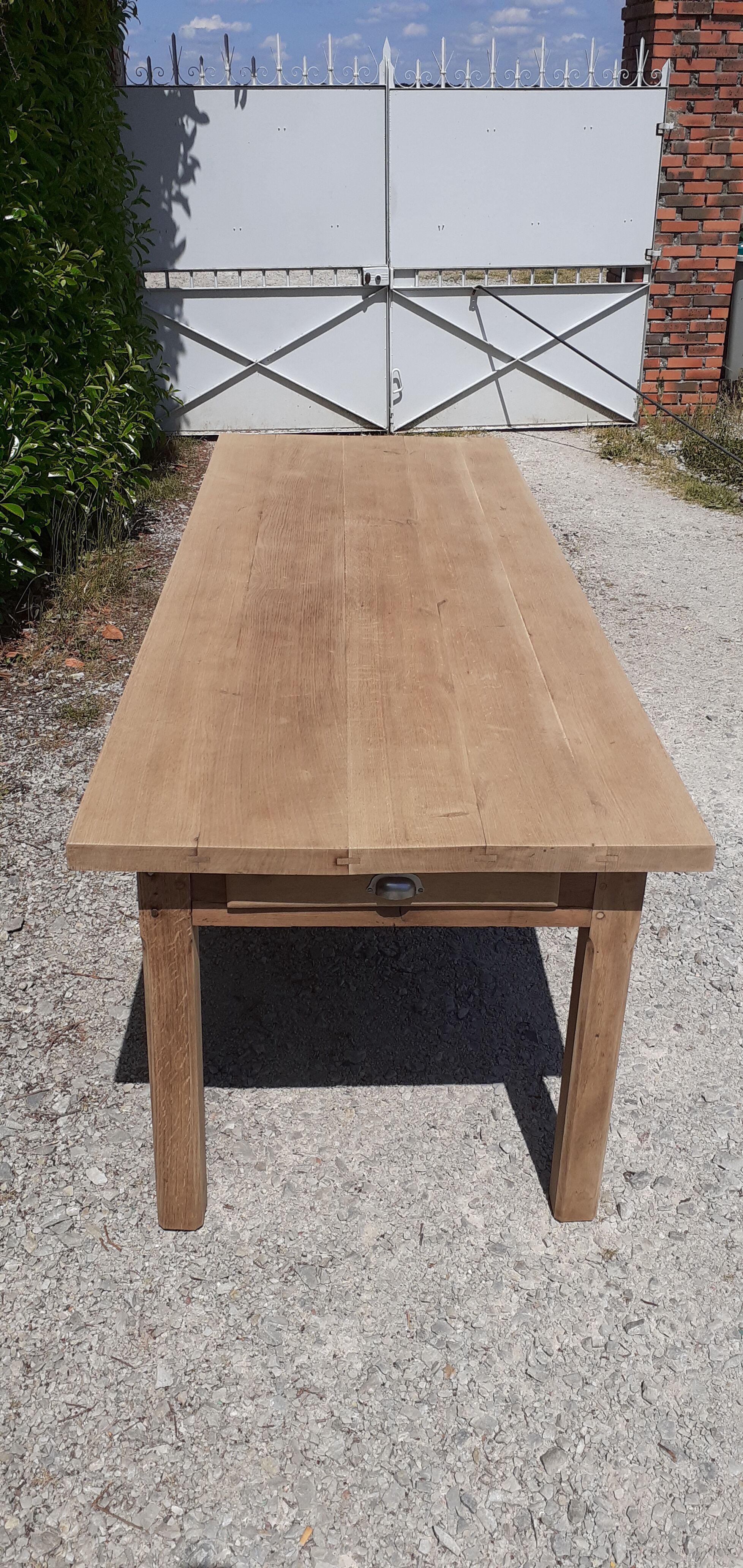 Solid oak farm table 1 rough wood drawer