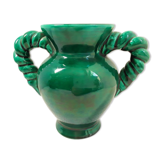 Green vase Vallauris vintage twisted handles
