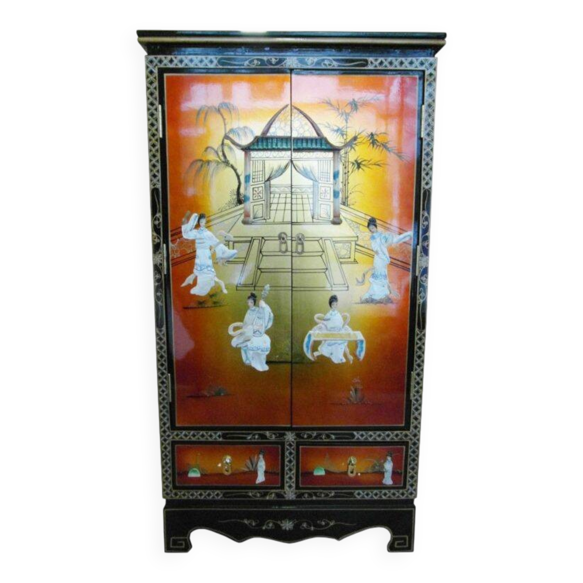 Chinese wardrobe with mother-of-pearl figures