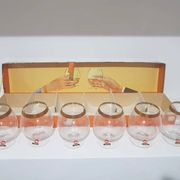 Set of 6 cognac glasses, clear glass, gilding / Austria / 1960s.