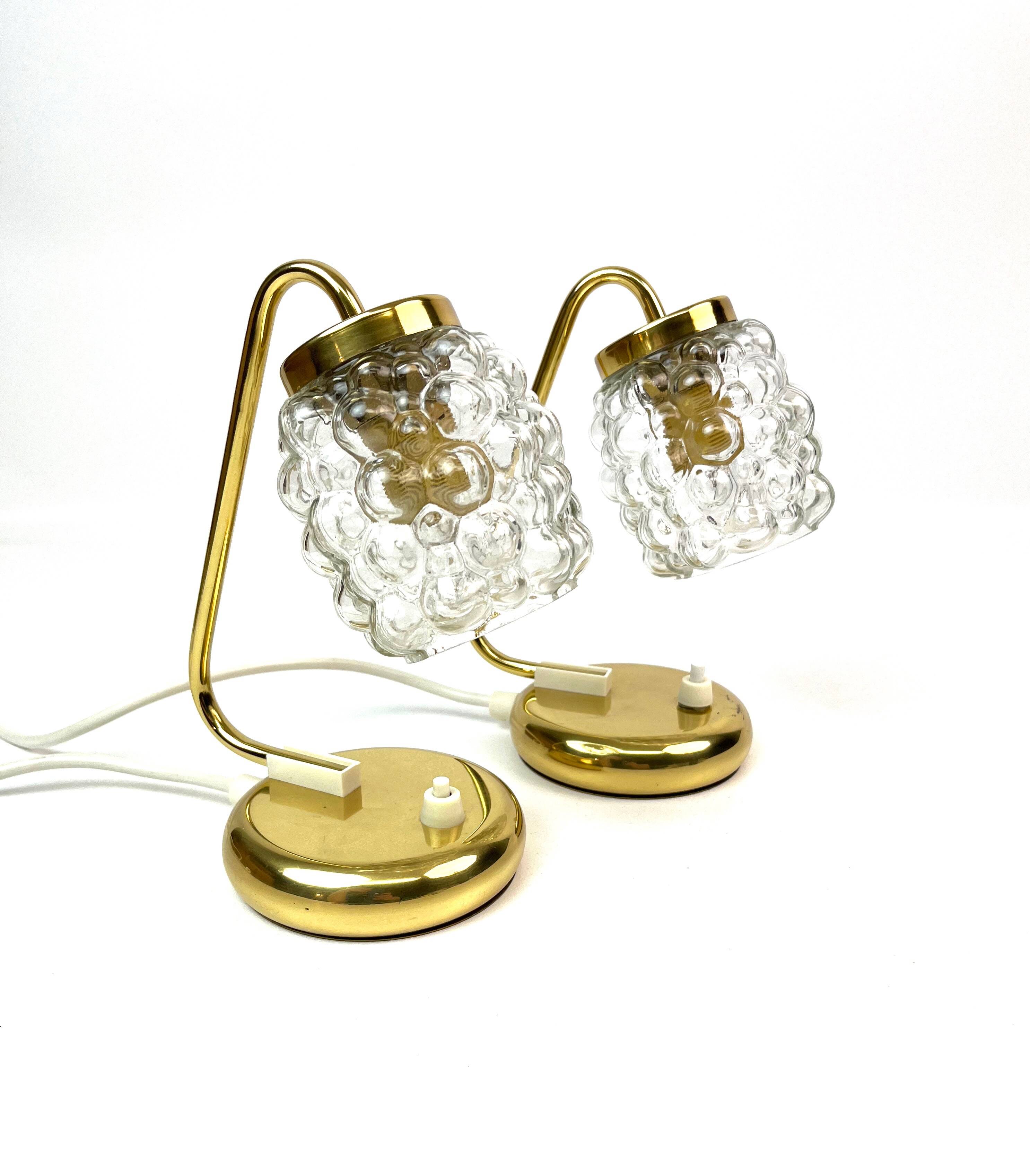 Pair Mid Century Bubble Glass bedside Lamps by Helena Tynell for Glashütte
