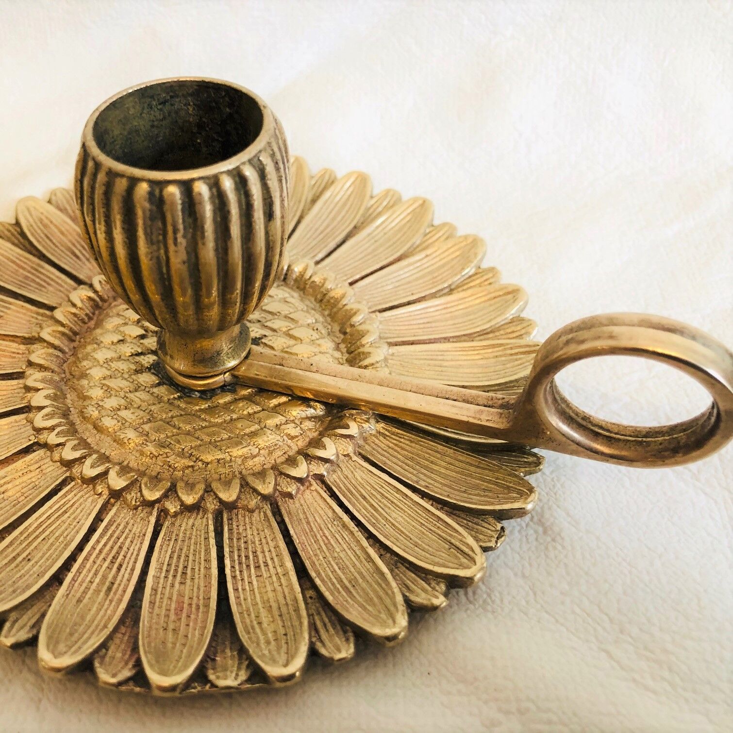 Duo of sunflower cellar rat candlesticks