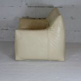 Leather armchair and cream-coloured foam, France , circa 1970