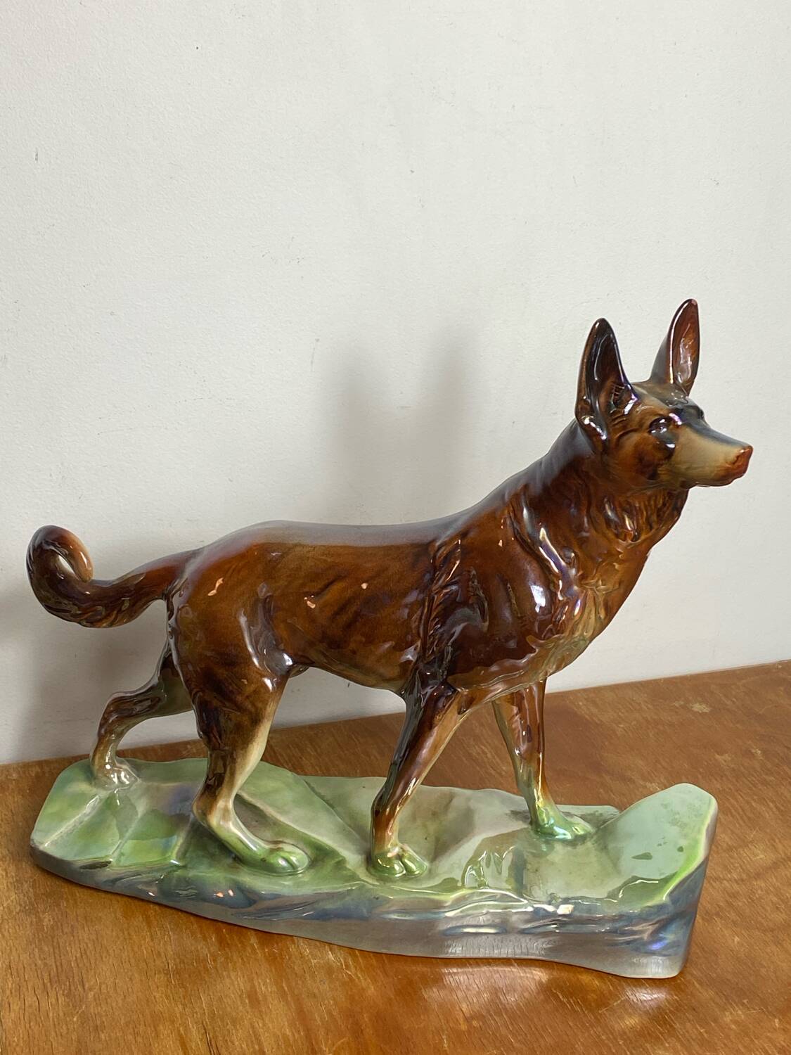 Iridescent ceramic wolf dog, Hubert Béquet
