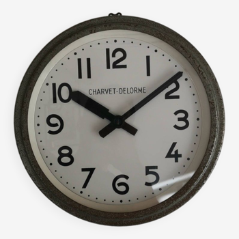 Horloge d'atelier Charvet, pendule industrielle Charvet-Delorme type brillié. Module Inclus