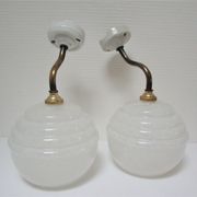 Pair of porcelain sconces brass glass of clchy white art deco