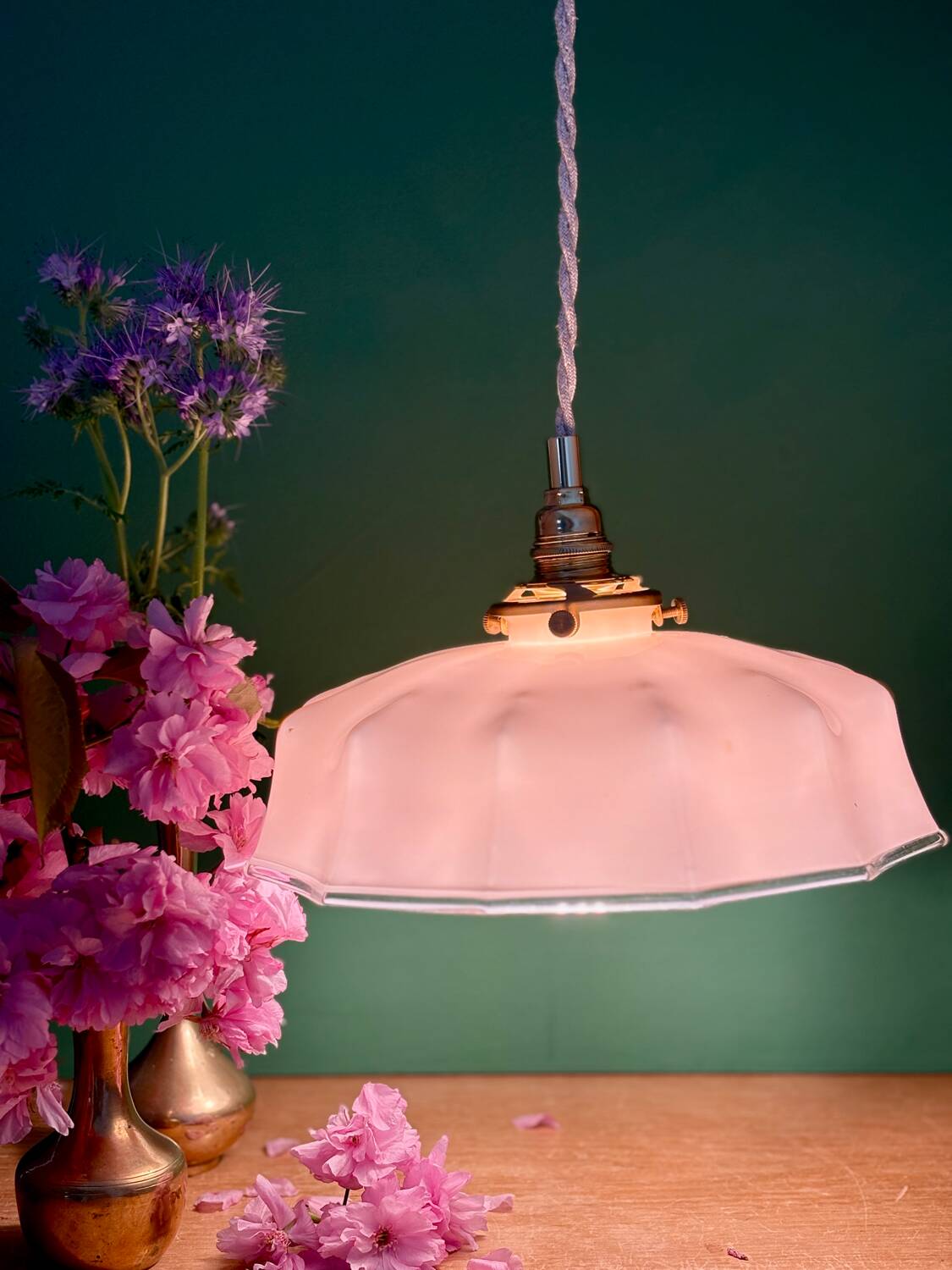 Vintage pink opaline pendant light