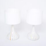 Pair of 1970s tall White Glass Table Lamps model "Candy" by Holmegaard