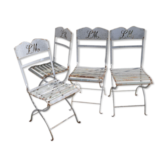 L M monogrammed metal garden chairs