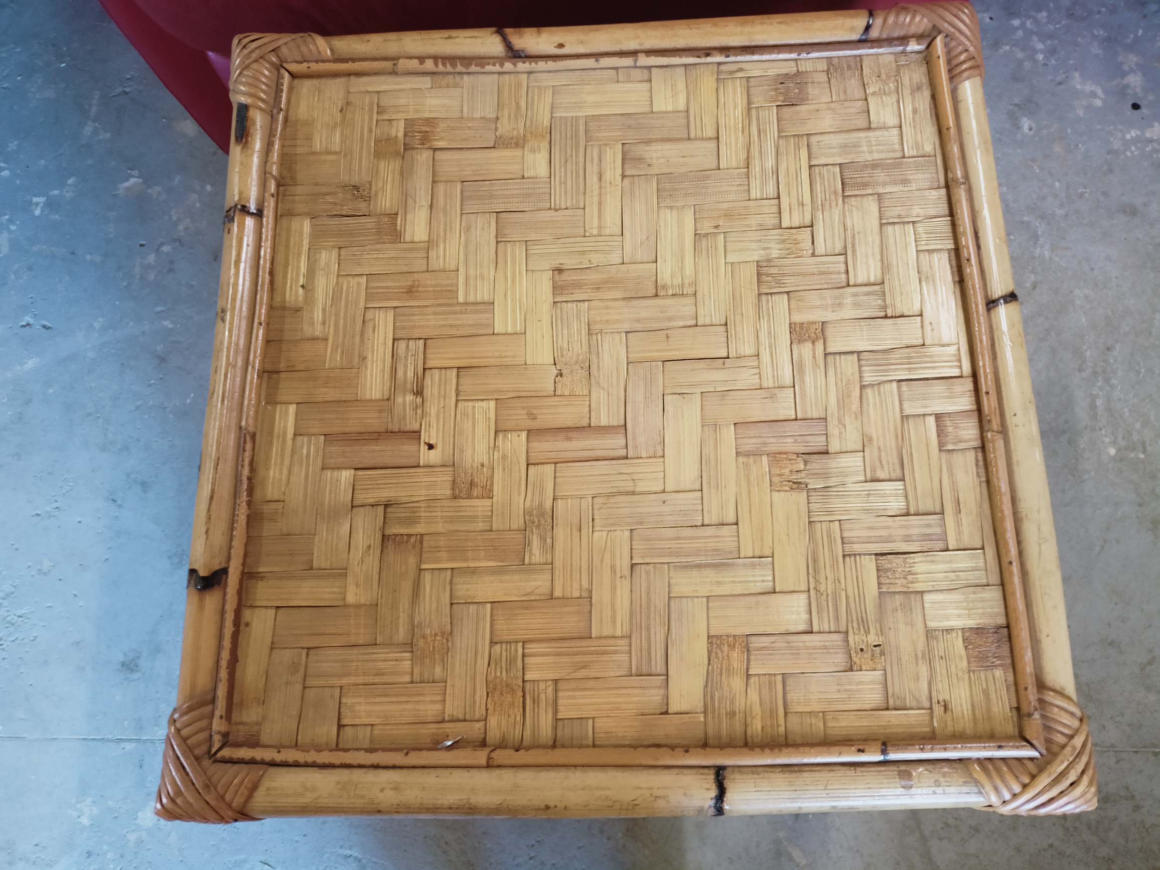 Small square bamboo side table - vintage