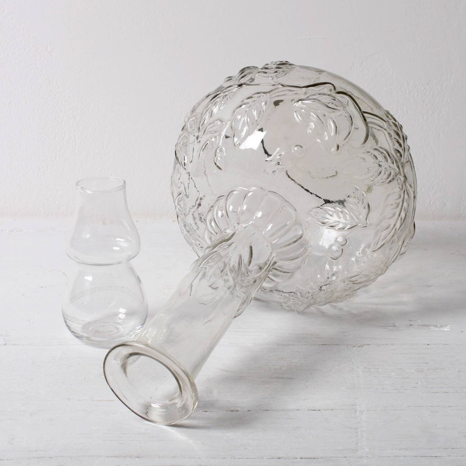 Vintage Glass Decanter / Roses Patterned Wine Carafe / Empoli  Italy  1950s