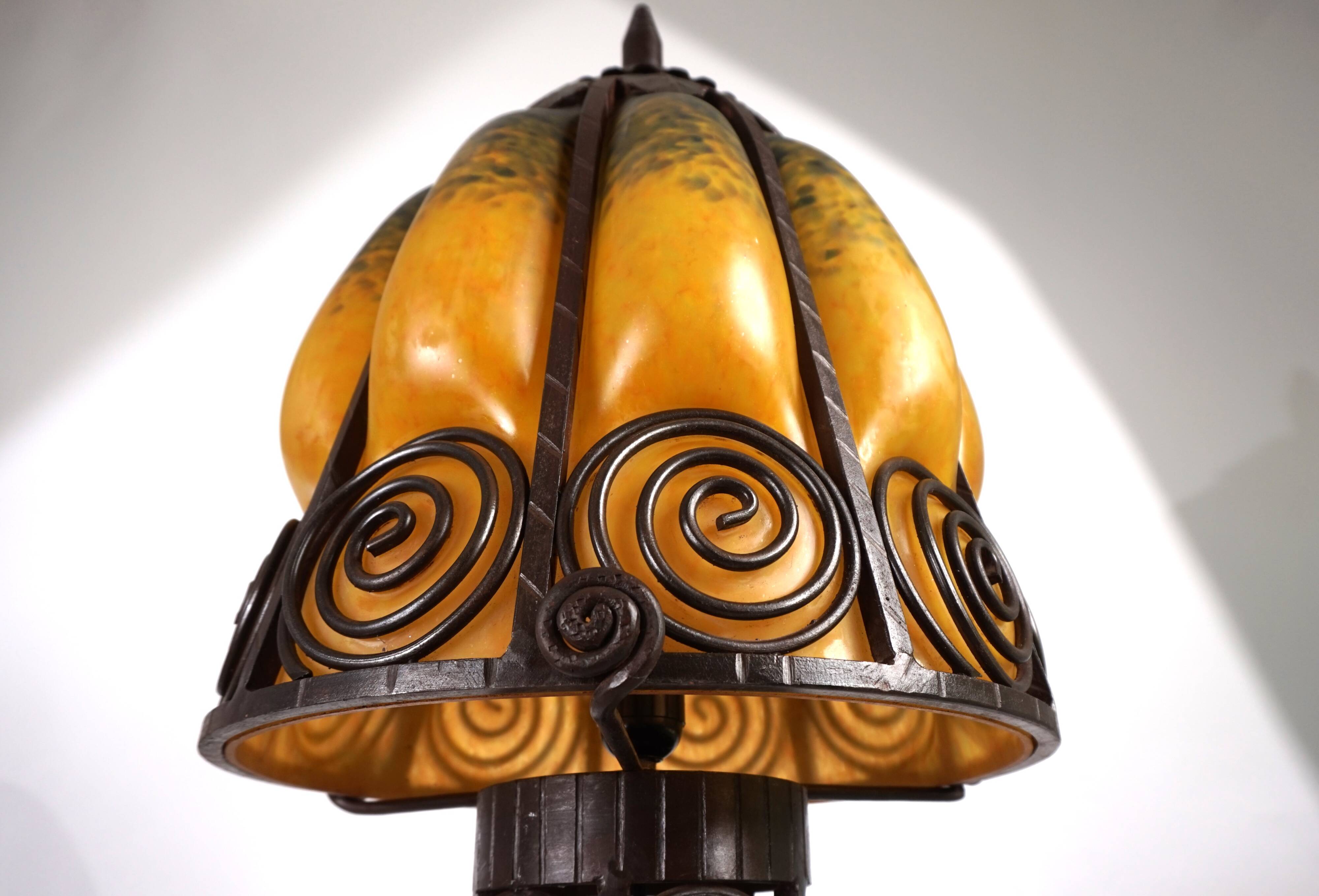 Charles Schneider Art Nouveau wrought iron floor lamp, 1920