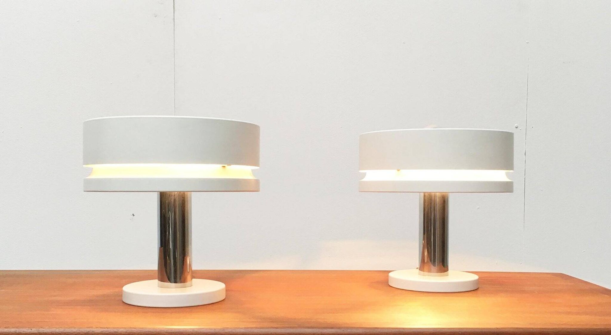 Minimalist table lamps from the German mid-century space age by Kaiser Idell / Kaiser Leuchten, 1960s, set of 2.