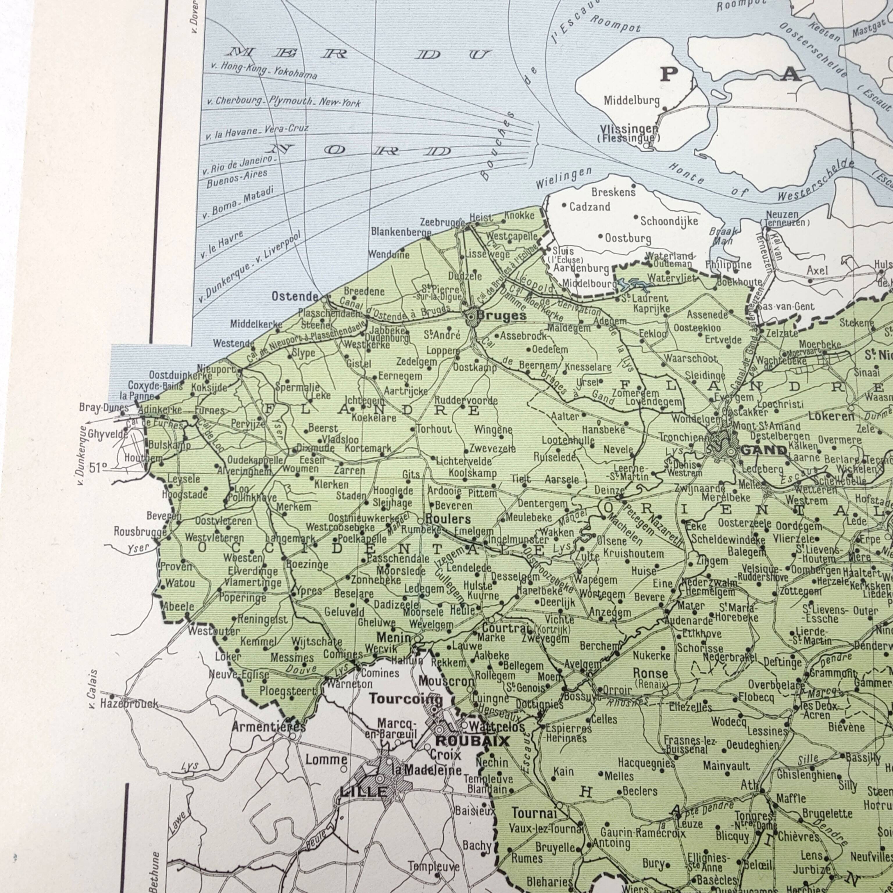 Carte vintage de la Belgique et Luxembourg 43x43cm de 1950