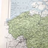 Carte vintage de la Belgique et Luxembourg 43x43cm de 1950