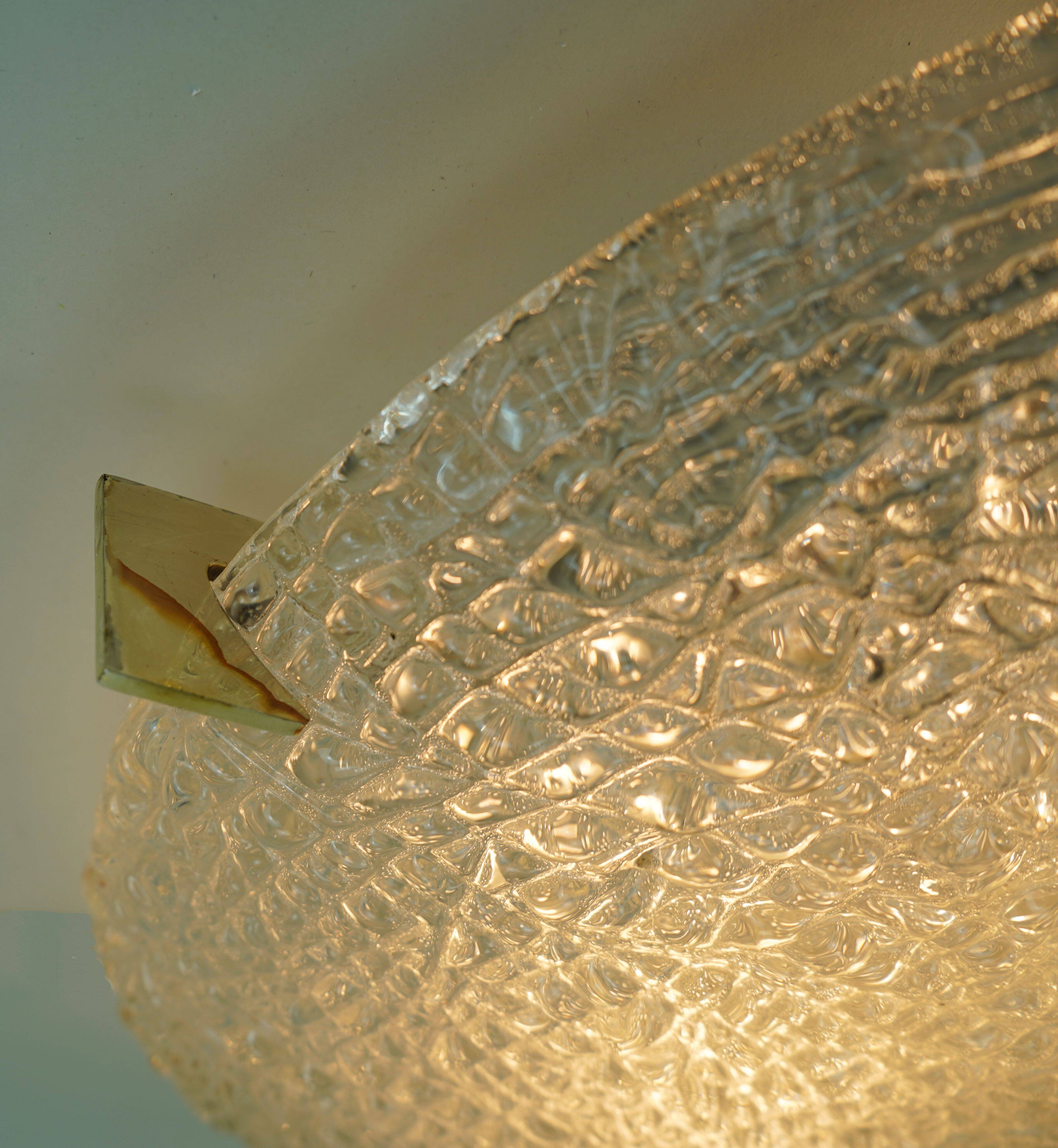 vintage kaiser ice glass ceiling LAMP flush mount 60/70's relief surface