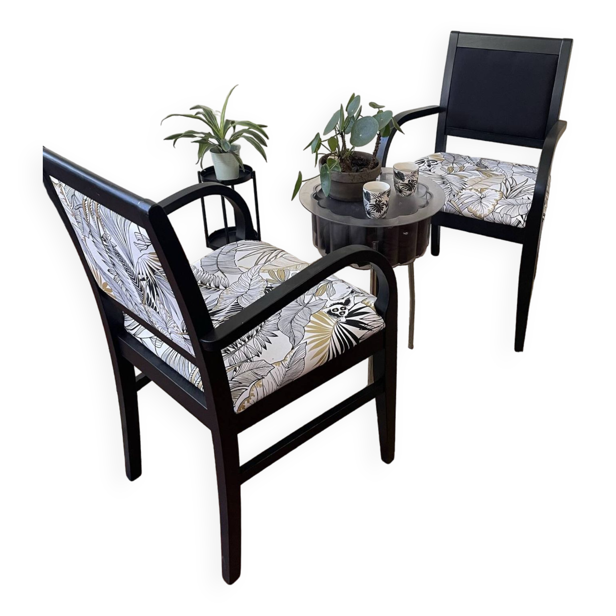 Black wooden armchair with golden leaves