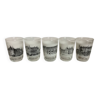 5 verres anciens "Châteaux de la Loire"