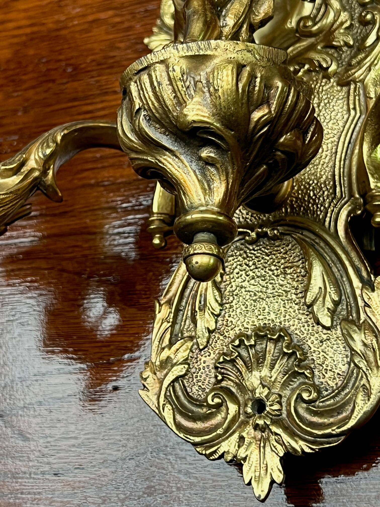 Pair of Louis XV style wall lights. Solid gilded bronze.