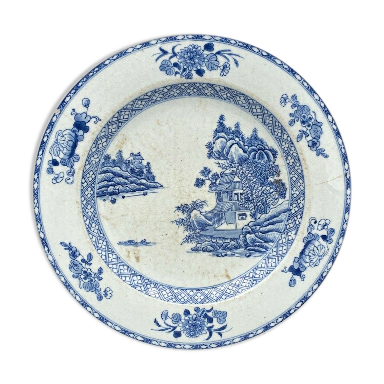 Blue and white porcelain dish China XVlllth pagoda decoration