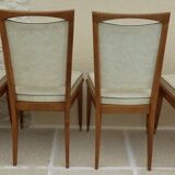 6 Vintage chairs in white beige imitation leather and solid wood with brass legs