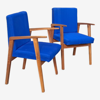 Pair of solid teak bridge armchairs 50s