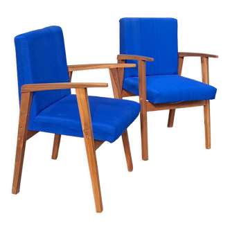 Pair of solid teak bridge armchairs 50s