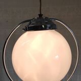 Art Deco suspension in chrome metal and opaline globe - mid 20th century