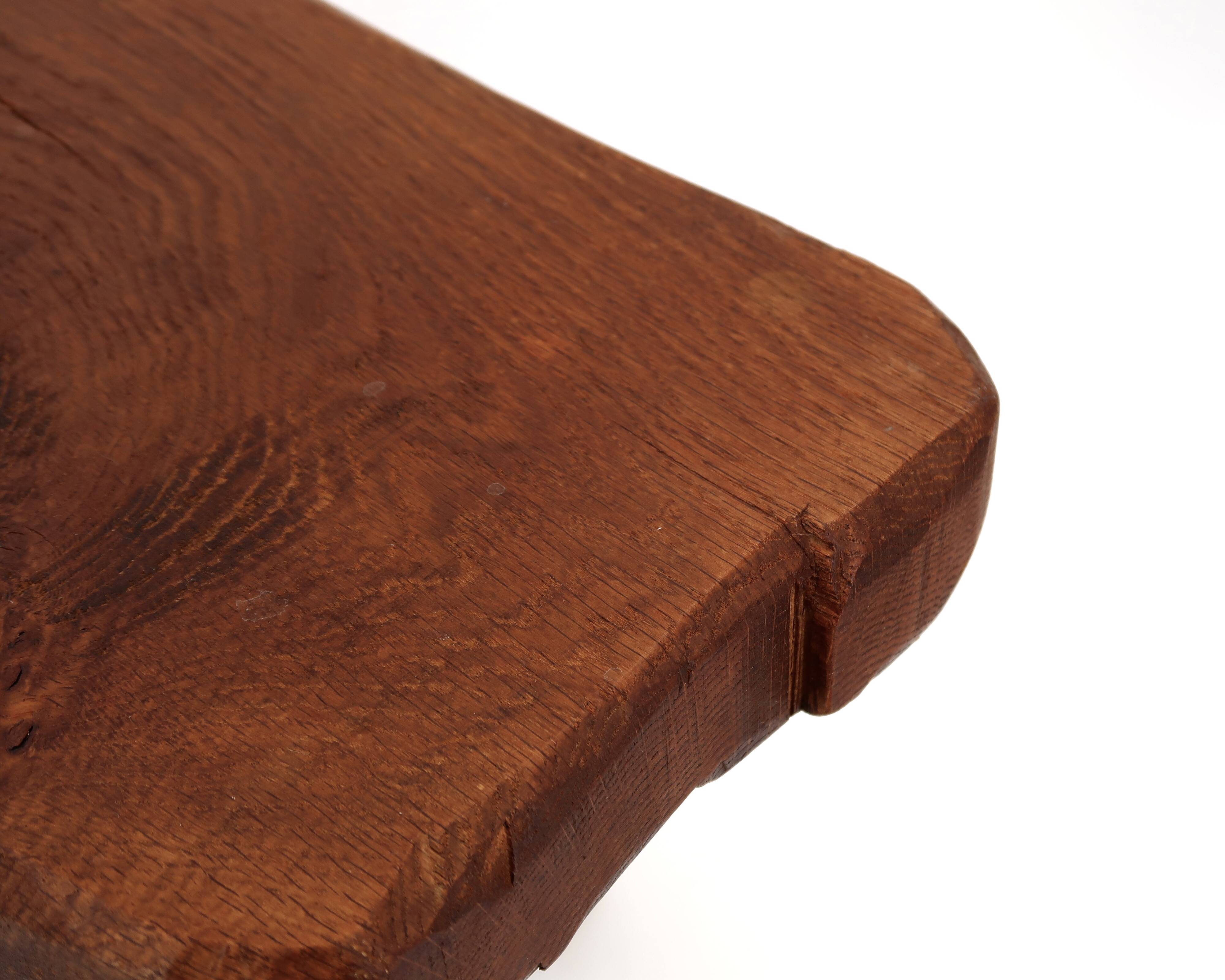 Brutalist tripod stool in wood, 1950s mountain folk art.