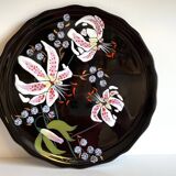 LONGWY earthenware dish with lilies signed L. VALENTI