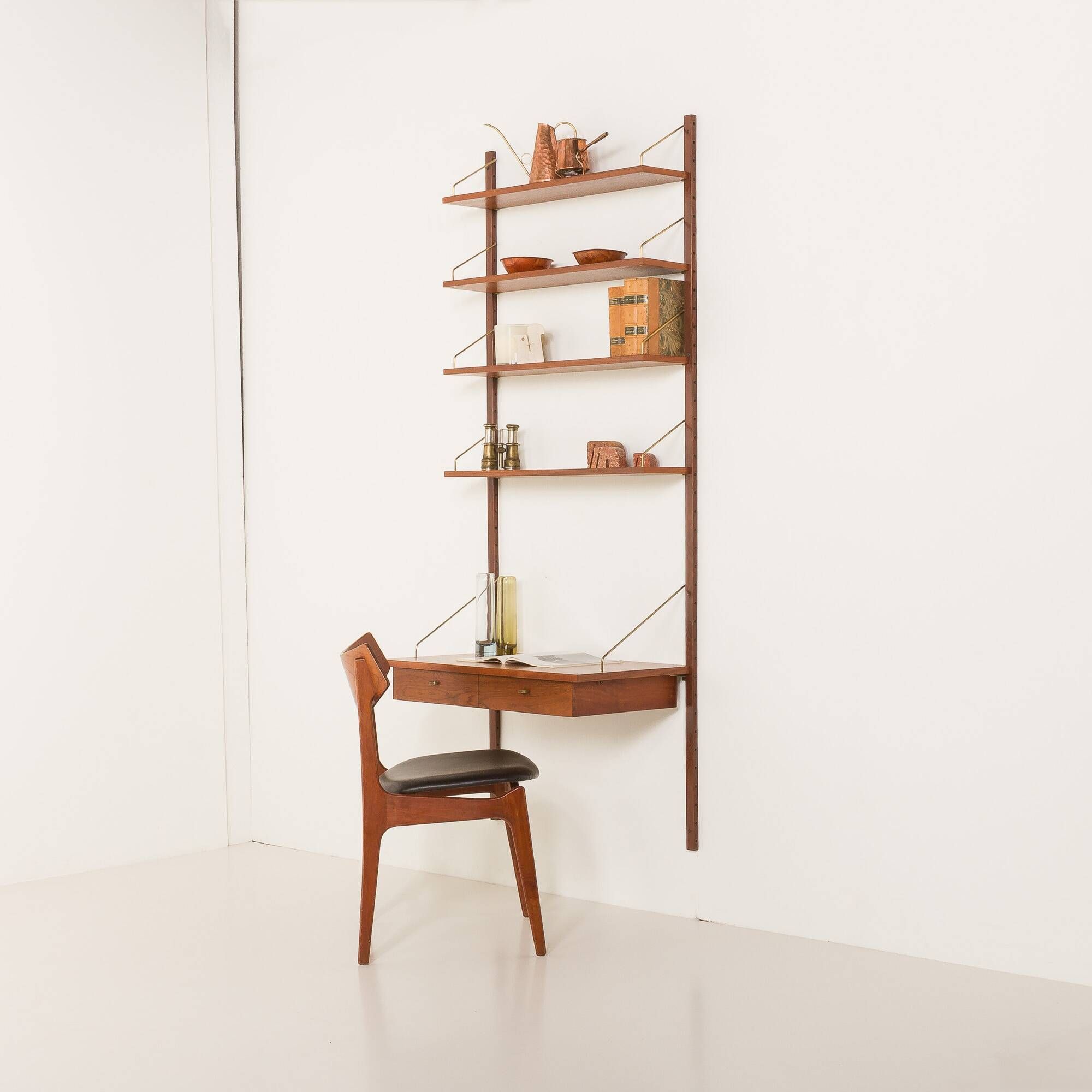 Danish vintage teak home office shelving unit, 1960s