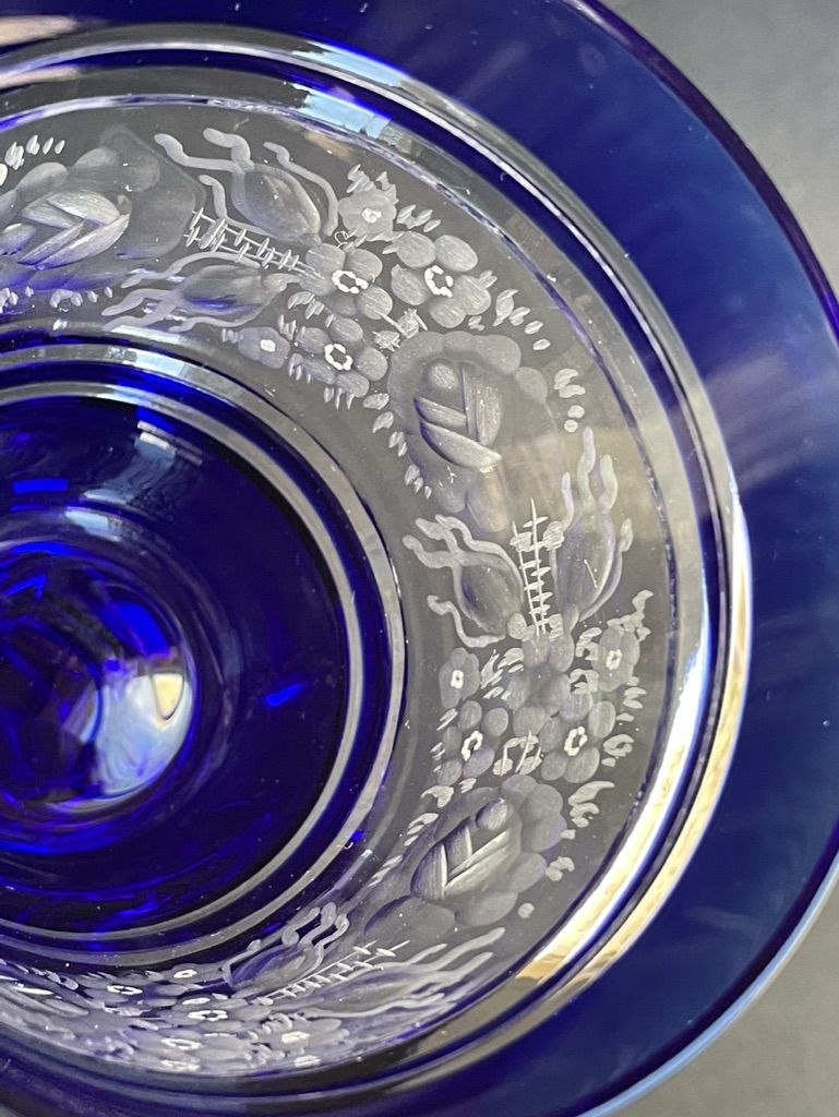 Josephinenhütte - red wine glasses (5) - Art Nouveau - Cut and engraved Crystal Roemer