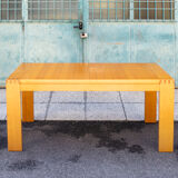 Dining table in beech wood with stripes of hibiscus, italy 70s