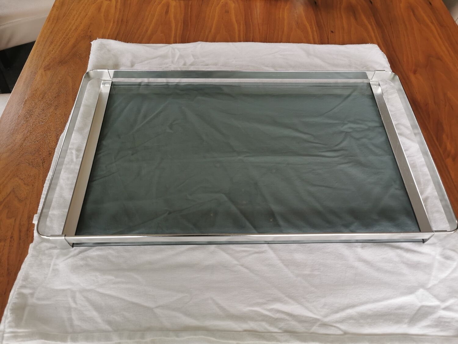 Large vintage smoked glass and chromed metal tray