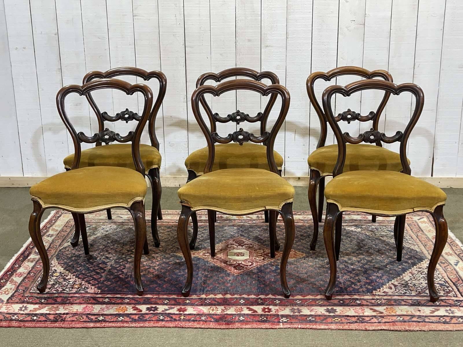 Set of 6 19th century English chairs in walnut