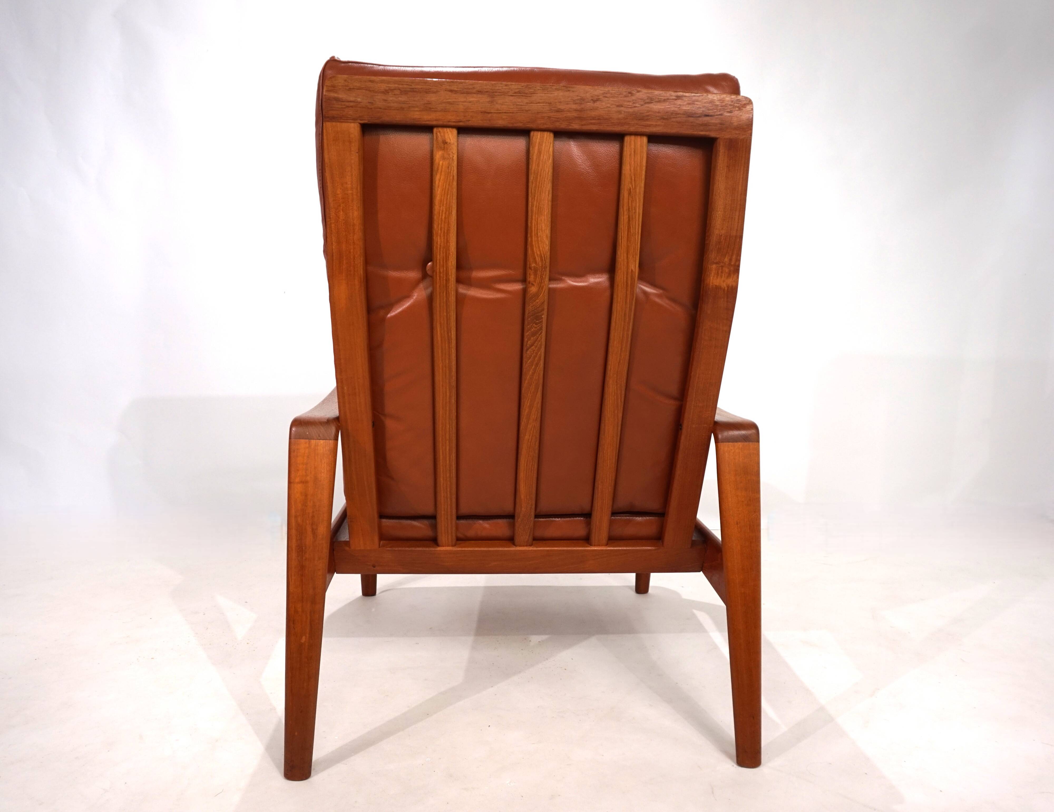 Fauteuil en cuir teck Komfort par Arne Wahl Iversen, 1960