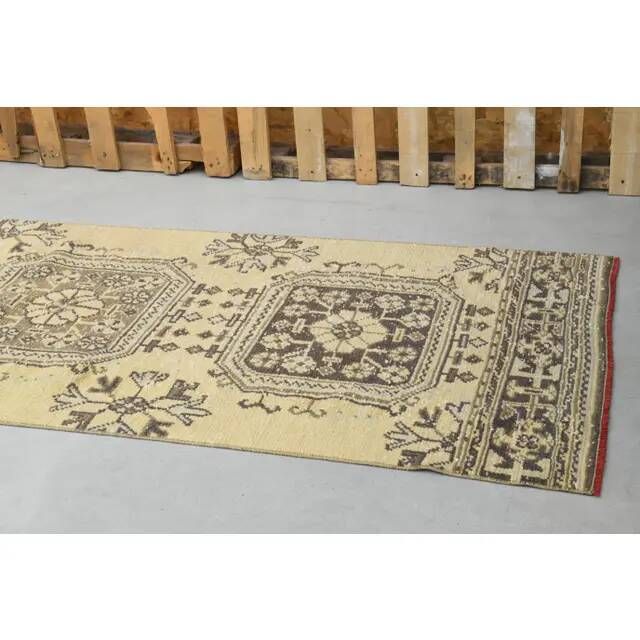 1970s Vintage Turkish Hand-Knotted Wool Cotton Orange Runner Rug 85x352