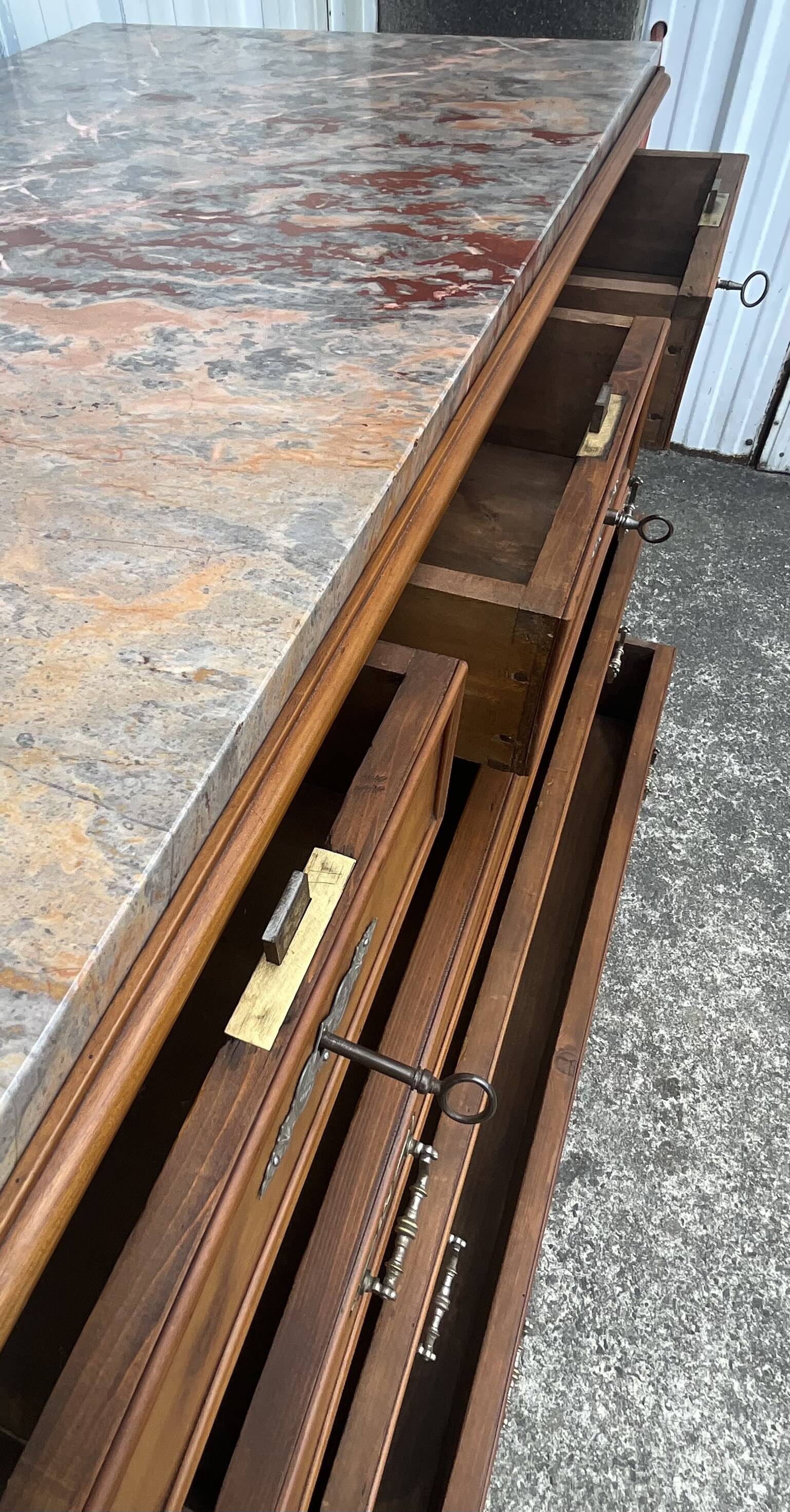 Louis-Philippe chest of drawers in cherry burl and Pyrenees marble top f