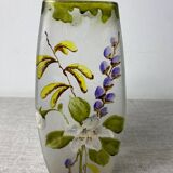 Acid-etched enamel vase with floral decoration