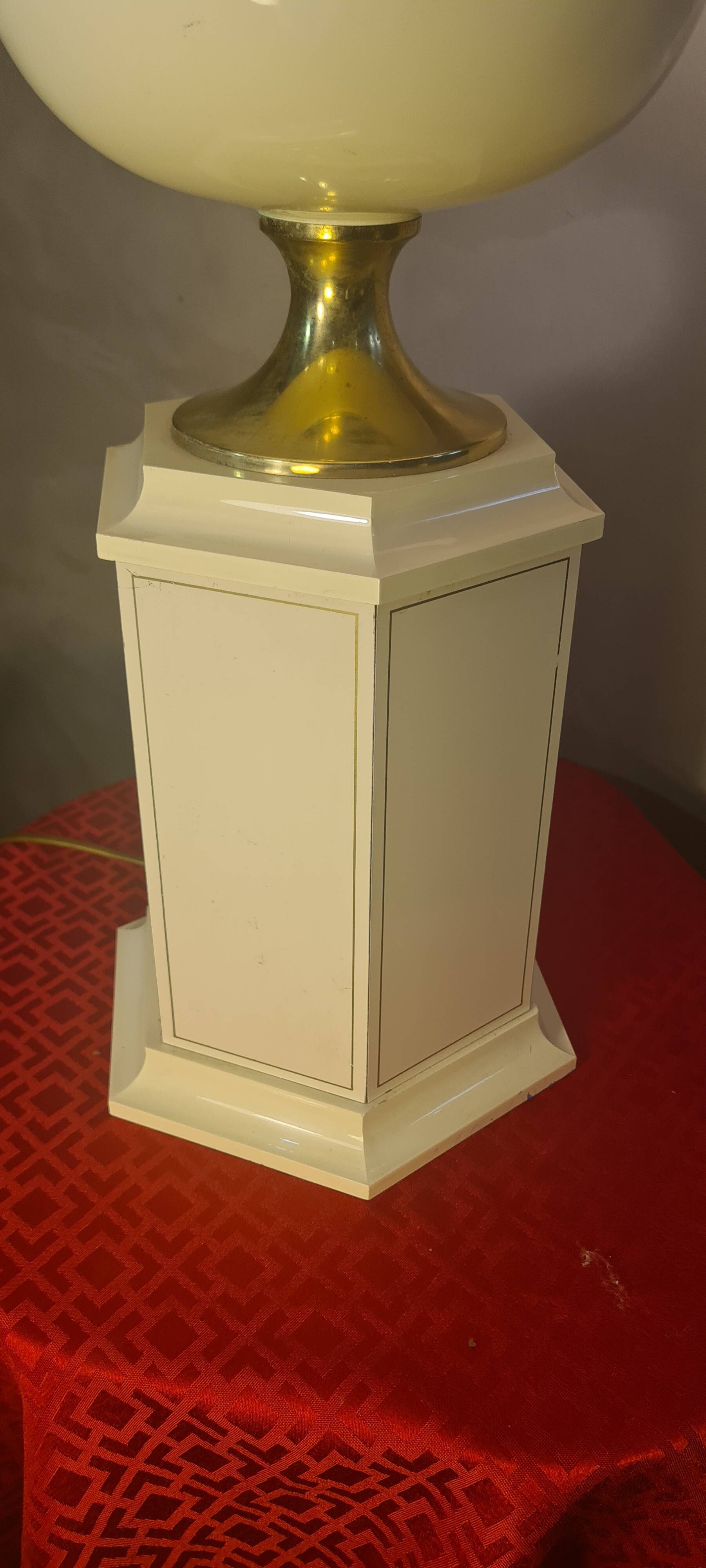 Living room lamp from Maison Dauphin 1970 to 80 cream hand-painted lampshade