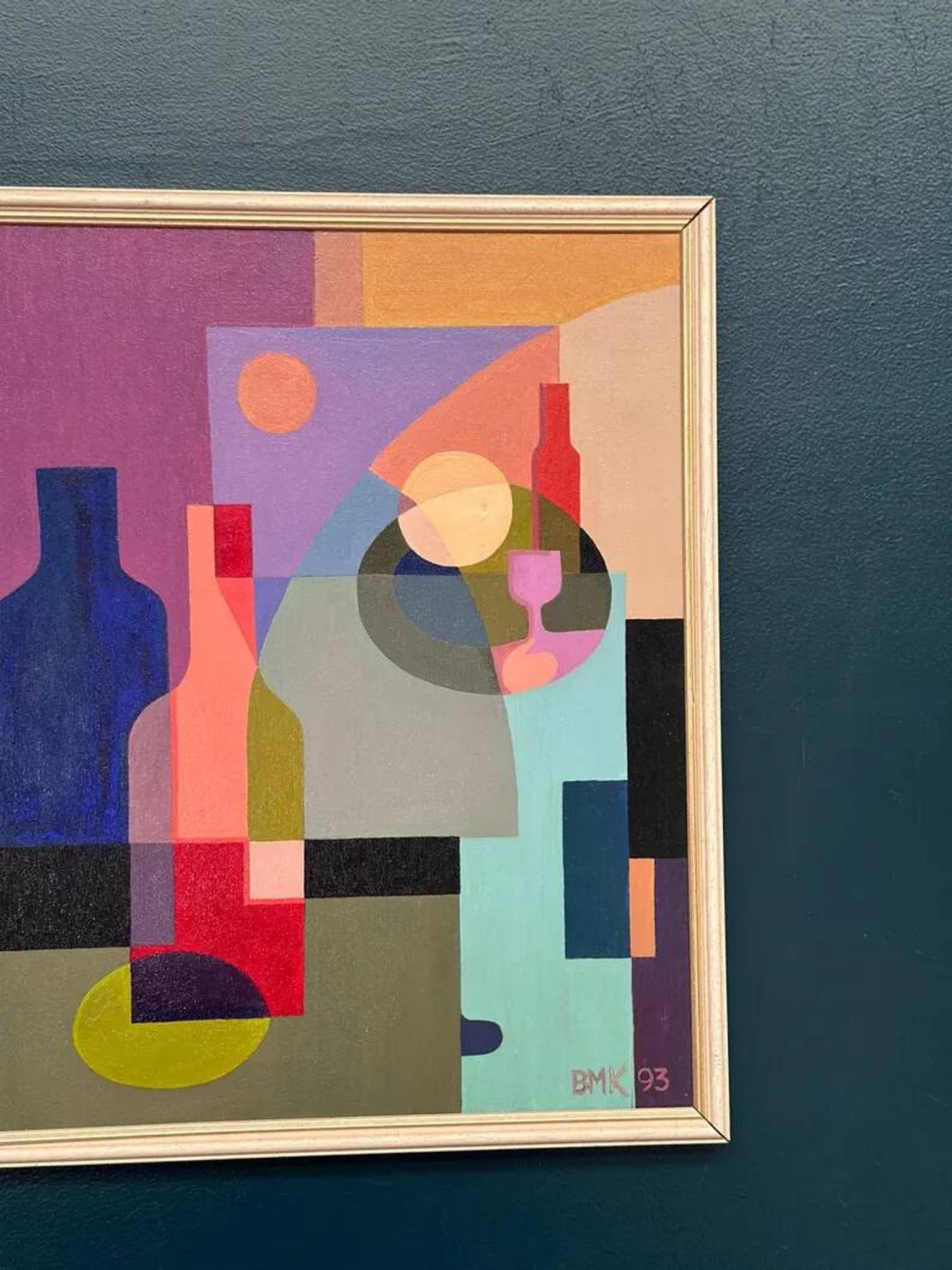 Original Swedish Oil on Canvas – "Abstract Still Life" by BMK (1993) – Signed – Vintage and Framed – 60 × 51 cm