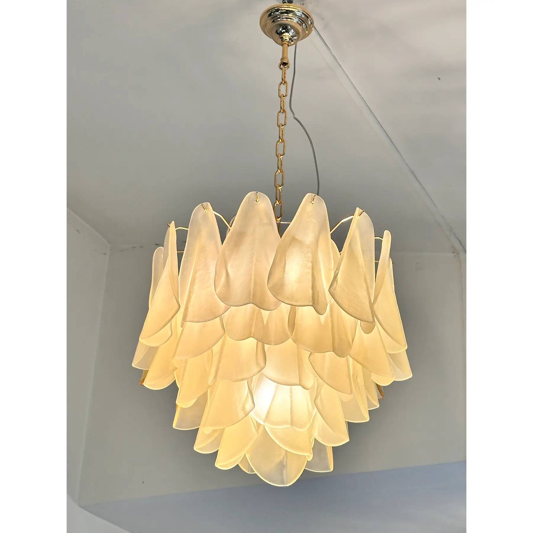 Contemporary Modern Sanded Champagne "Rondini" Murano Chandelier by Simoeng