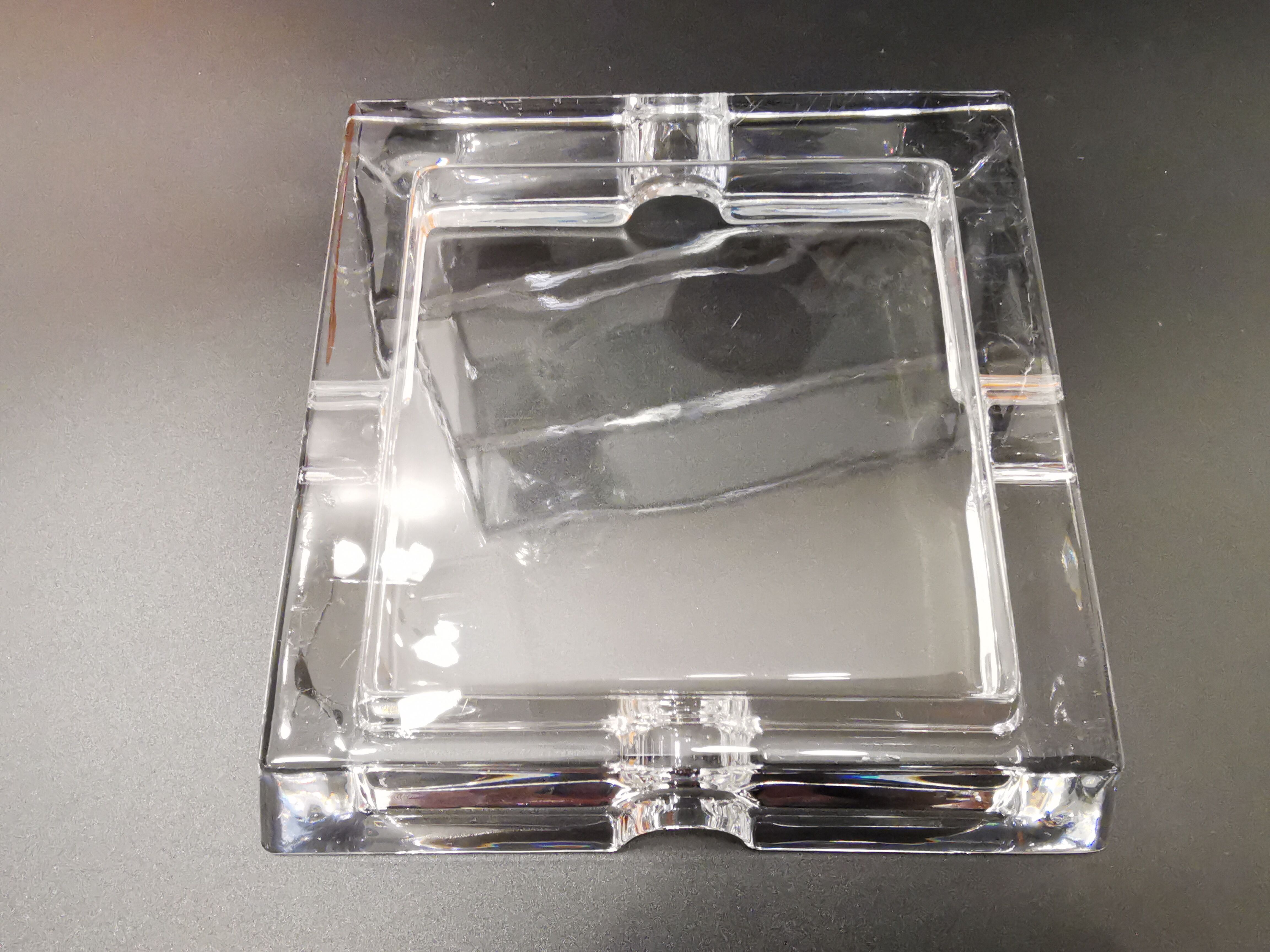 Imposing minimalist vintage crystal ashtray from the 70s
